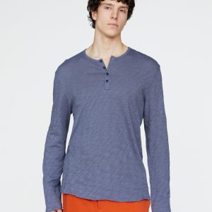Slub Jersey Destroyed Wash Henley - Dusk Blue