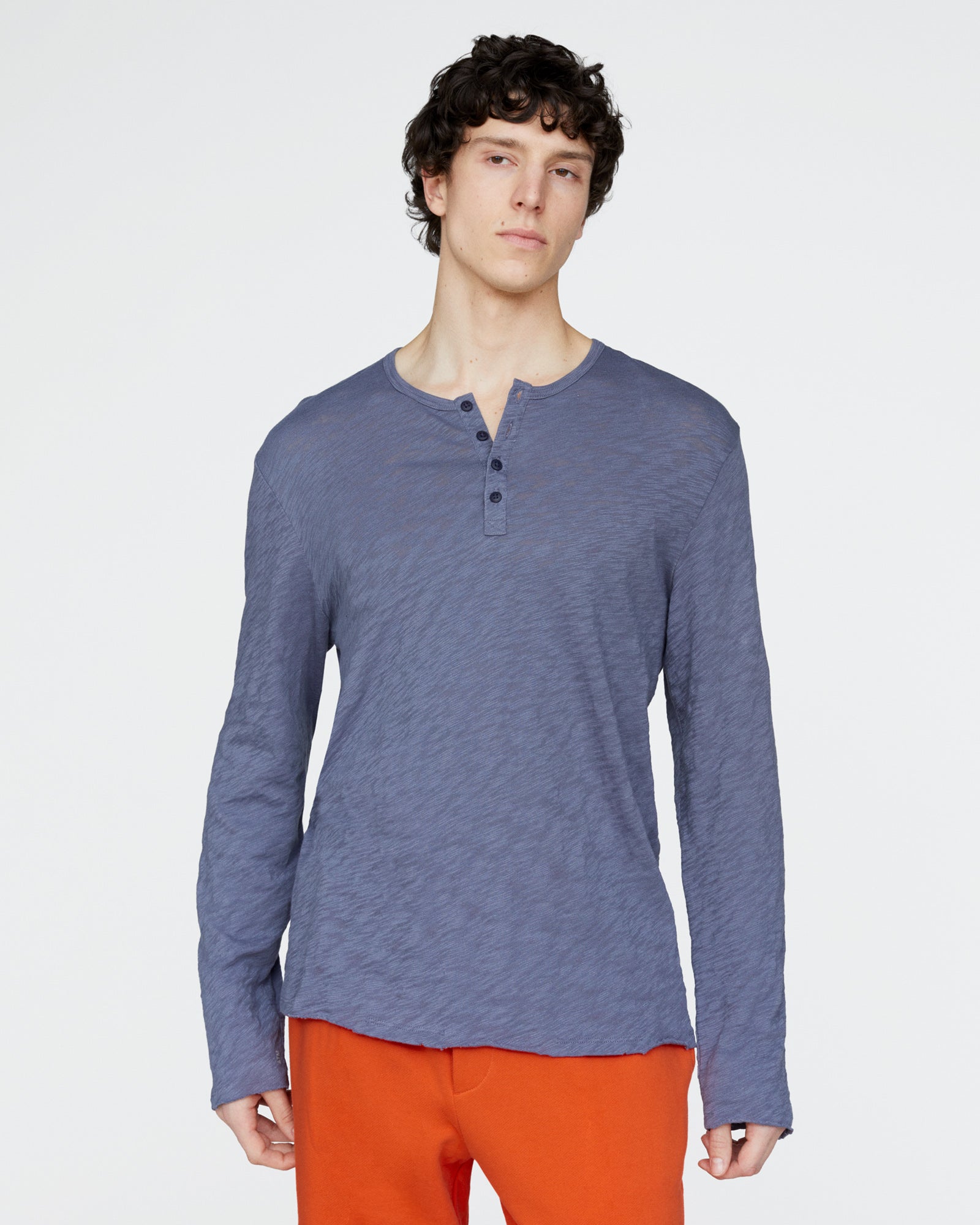 Slub Jersey Destroyed Wash Henley - Dusk Blue
