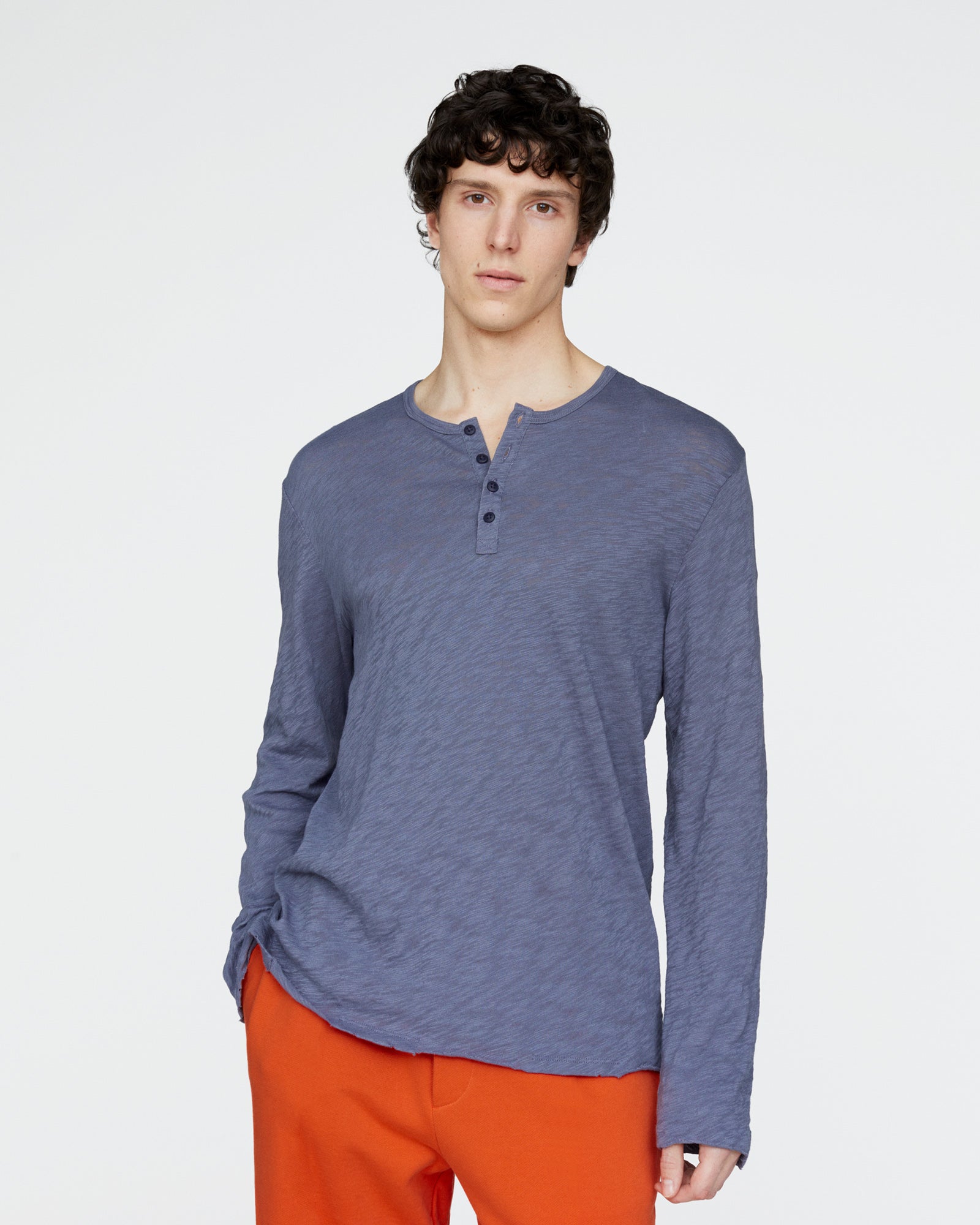 Slub Jersey Destroyed Wash Henley - Dusk Blue - Image 3