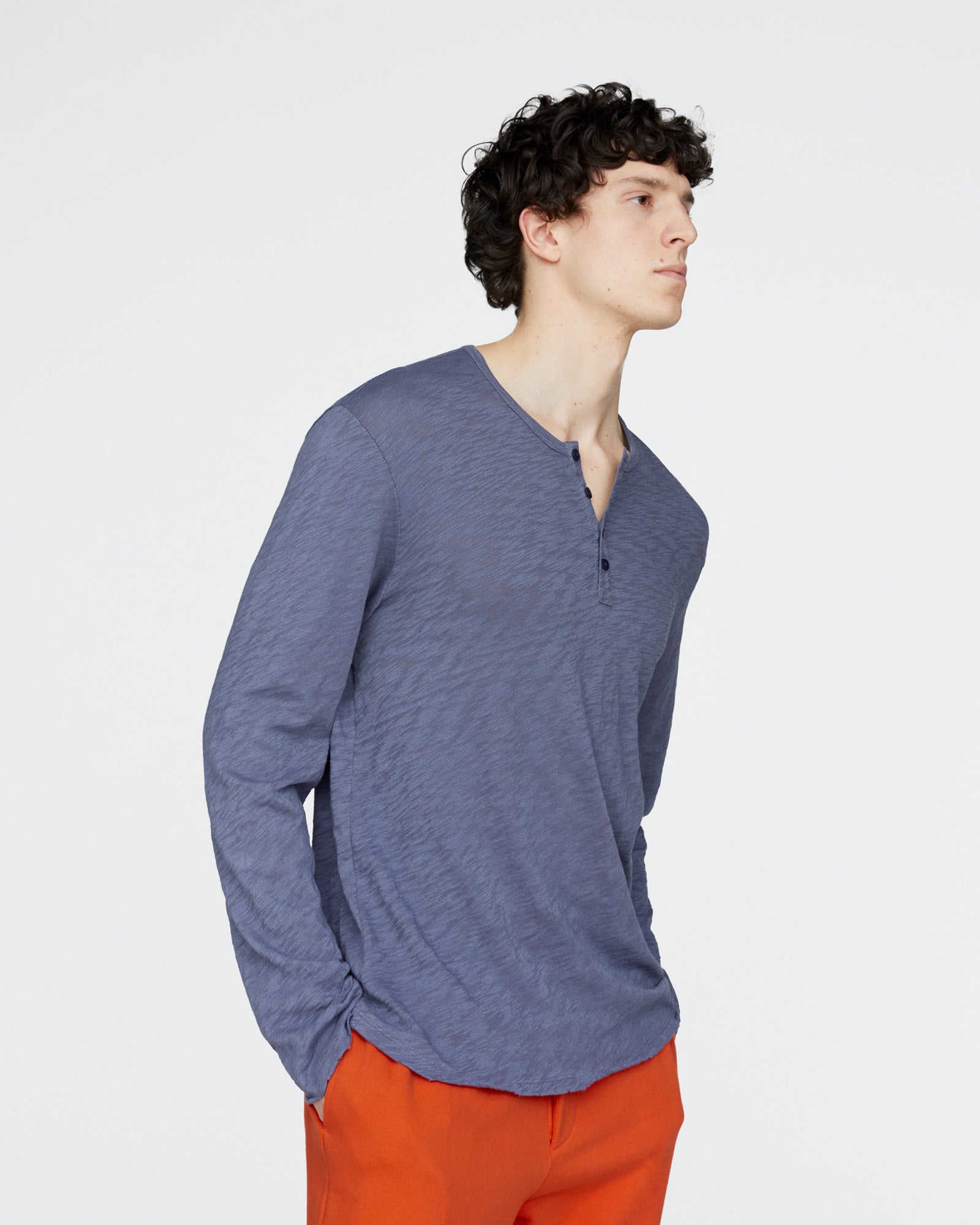 Slub Jersey Destroyed Wash Henley - Dusk Blue - Image 4
