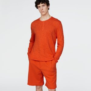 Slub Jersey Destroyed Wash Henley - Tomato