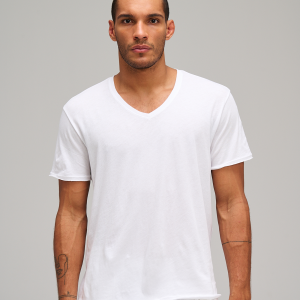 Vintage Jersey Cut Off V-Neck Tee - White